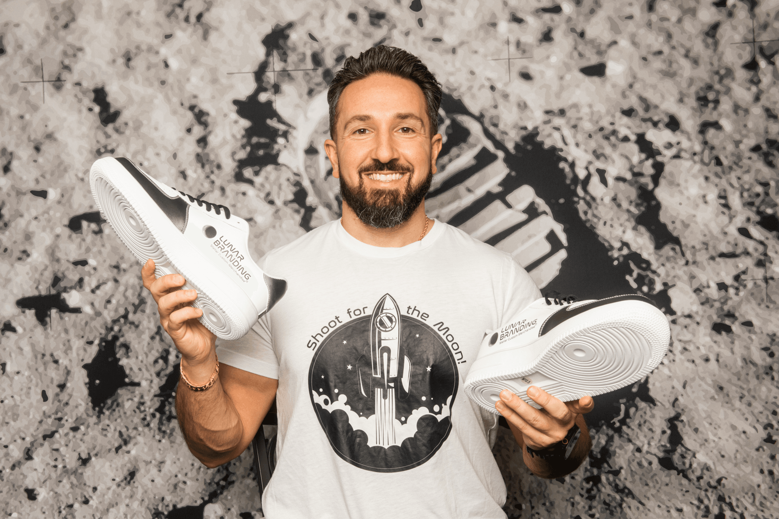 Custom-branded white sneakers